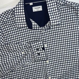 Duchamp London Tailored Fit Blue White Check‎ Dress Shirt Mens 17 1/2 -40 XL